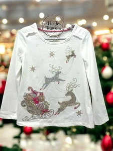Cynthia Rowley Girls XS Size 4 Sequin Santa Sleigh Reindeer Sequin  Top NWT - Picture 1 of 15