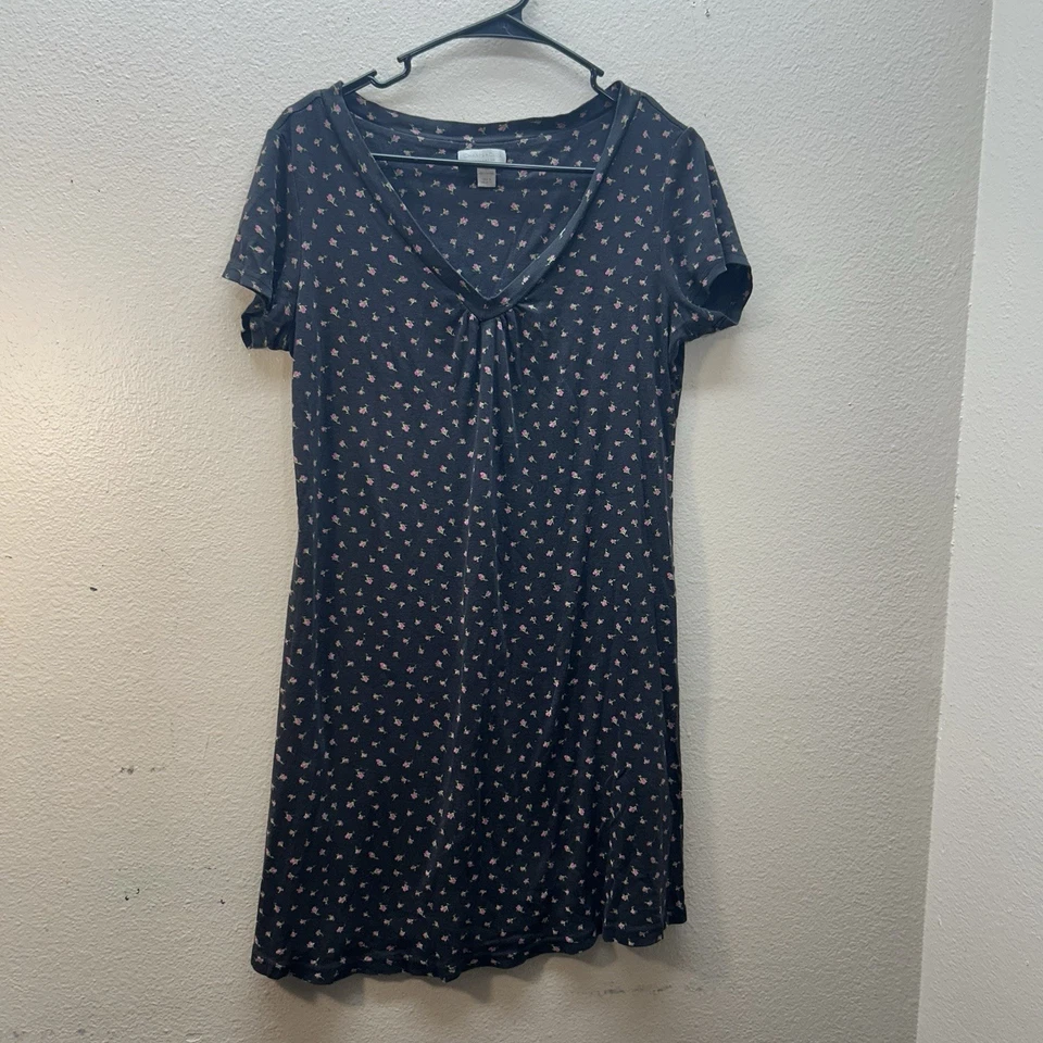 Charter Club Intimates Nightgown Pajamas Sz M Floral Black T Shirt Dress Roses — 第 1/4 张图片