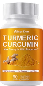 Organic Turmeric Curcumin 10000mg + Pepper & Ginger & 95% Bioperine 60 Capsules - Picture 1 of 8