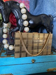 WUNDERSCHÖNE 50er Jahre klassische EVANS Gold Metall Kompakt Clutch Minaudiere Abendtasche  - Bild 1 von 11