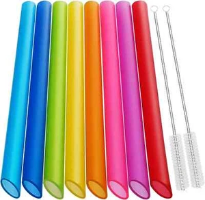 Jumbo Reusable Smoothie Straws Extra Wide Drinking Straw For Milkshake Bobba Tea - Picture 1 of 9