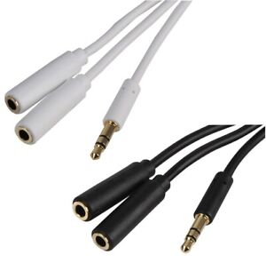 Aux Headphone Splitter Cable Slim 3.5mm Jack to 2x 3.5mm Adapter Lead Adaptor