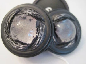 Lg Vtg Mid-Century Couture Button Cellulose Plastic "Crystal" Black S/4 ~1.5" - Picture 1 of 3