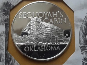 1972 Franklin Mint, proof silver medal OKLAHOMA-SEQUOYAH'S CABIN .925 - Picture 1 of 4