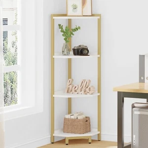 Corner Shelf Stand,Corner Bookshelf,Storage Standing Shelf Unit with Metal Frame - Picture 1 of 8