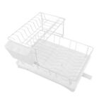 Dish Drying Rack 2 Tier Iron Dish Drainer White Space Saving With Drainboard