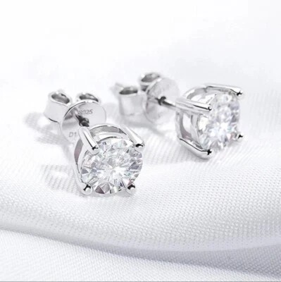 3-5mm D Color Moissanite Stud Earrings  Gift S925 Silver 18K White Gold Plated - Image 1 of 4
