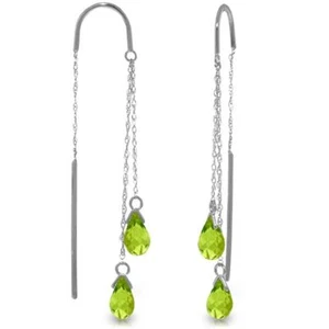 Genuine Peridots Briolette Gems Threader Earrings 14K Yellow, White or Rose Gold - Picture 1 of 9