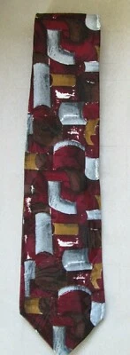 CORBATA CUELLO VINTAGE HECHA EN EE. UU. 100 % seda gris borgoña gris blanco marrón carbón  Foto 1 de 4