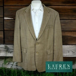 Lauren Ralph Lauren Sport Coat Mens 48R Beige Silk Wool Tan Herringbone - Picture 1 of 12