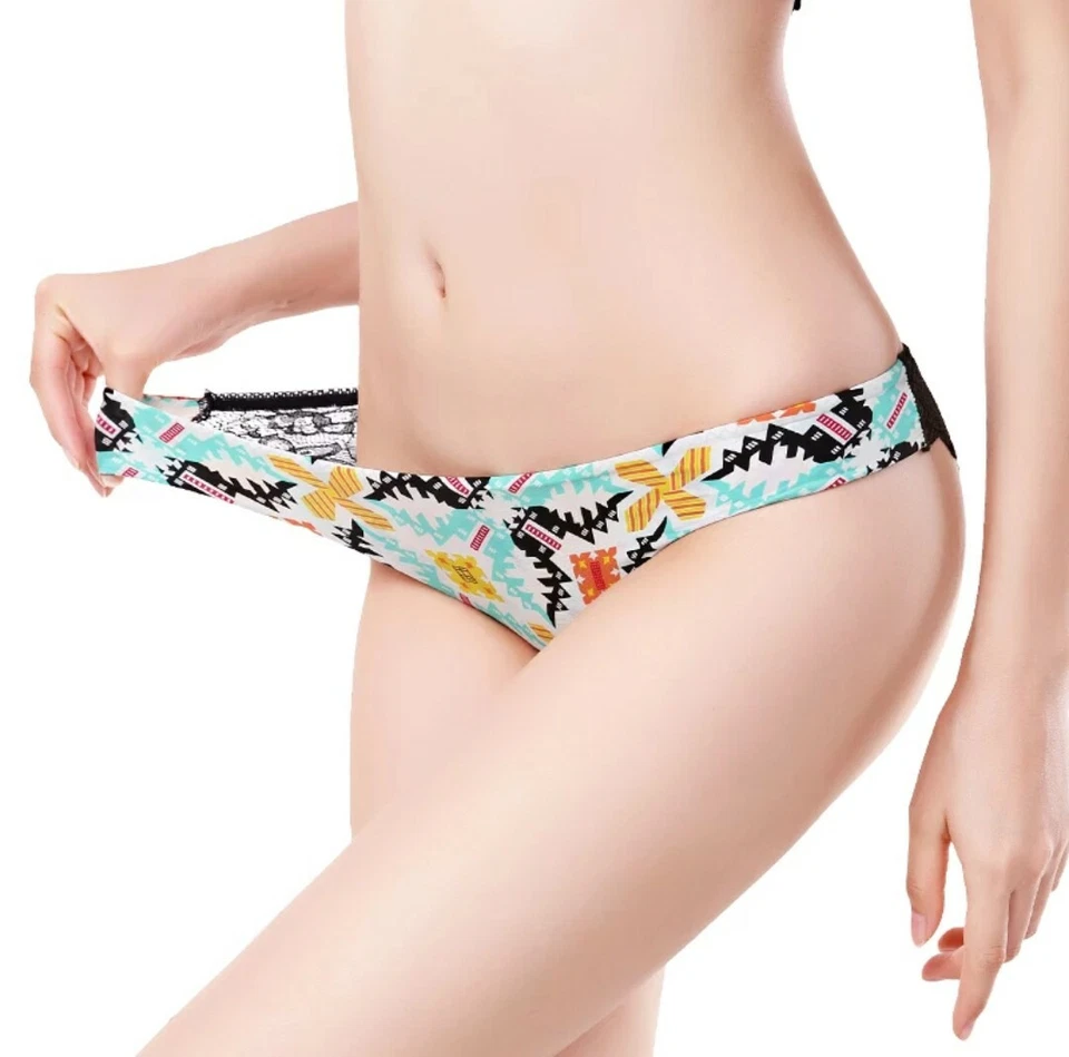 Shiny Satin Lattice Print Knickers Briefs Women Underwear Lace Comfy UK Seller - Image 1 of 1