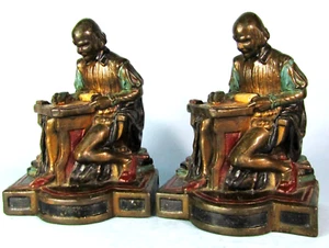 SHAKESPEARE EN ESCRITORIO ARMADURA ANTIGUA BRONCE C.S. SUJETALIBROS ALLEN POLICROMADOS - Imagen 1 de 12