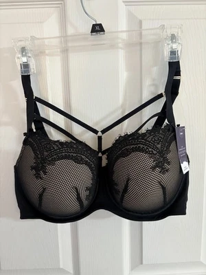 Nuevo con etiquetas Sujetador Cacique 38DD Negro/Desnudo Malla Con Aros Boost Balconette Lane Bryant Foto 1 de 4