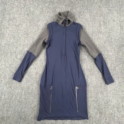 Vestido Suéter Lacoste Mujer Pequeño EU 36 Azul Gris Cuello Embudo Cremallera Bolsillos Tejido Foto 1 de 4