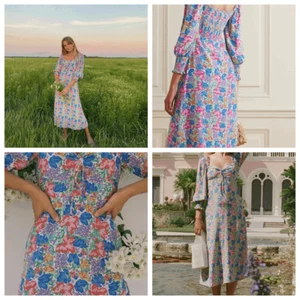 Faithfull The Brand Mathilde Floral Square Neckline Puff Sleeve Smock Dress Sz 8 - Picture 1 of 9