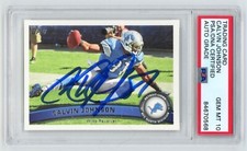 CALVIN JOHNSON Signed 2011 Topps DETROIT LIONS Football Card #80 + PSA AUTO 10
