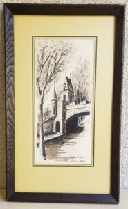 Vintage QUEBEC CANADA Original Watercolor/Ink Painting PORTE ST.LOUIS-LUIVRE - Picture 1 of 10