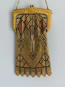 Vintage Whiting And Davis Mesh Art Deco Handtasche Elasah Label Rosa Schwarz Gold - Bild 1 von 12