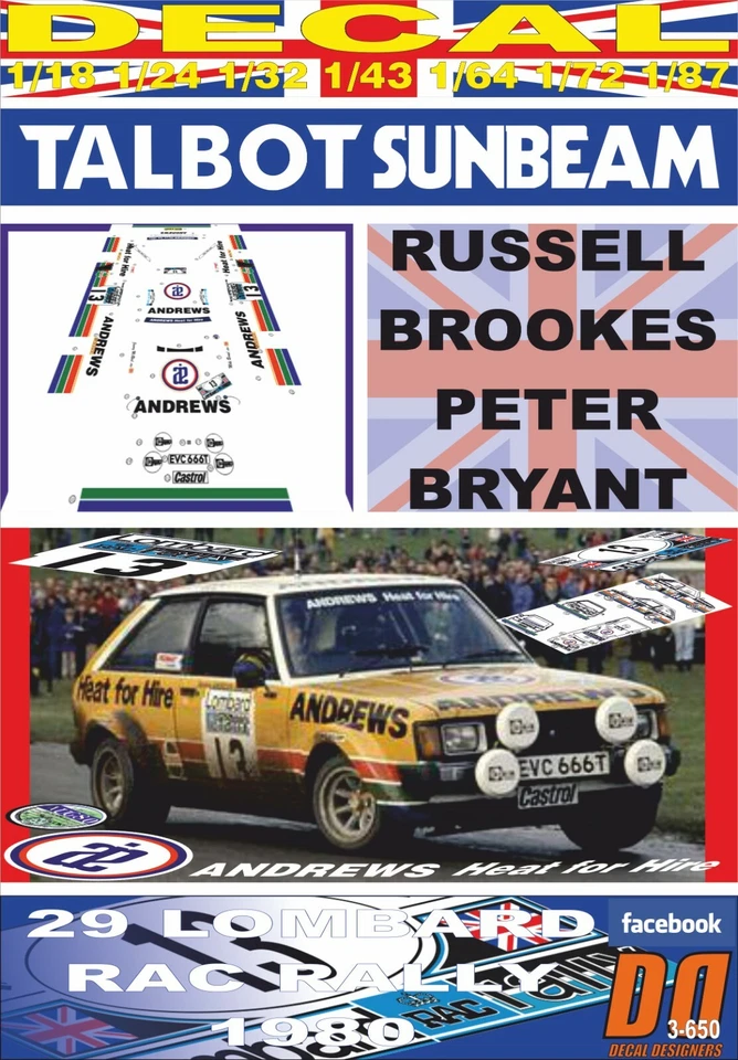 DECAL TALBOT SUNBEAM LOTUS R.BROOKES RAC R. 1980 4th (04) - Immagine 1 di 1