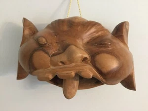 VTG Carved Hanging Wood Head Tongue Clapper Balinese Okokan Cowbell Wall Décor - Picture 1 of 6