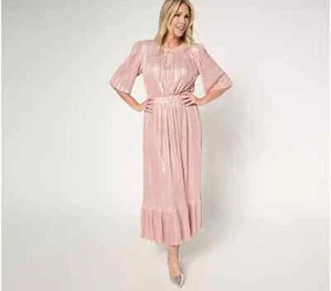 by Stacy London Petit Metallic Plisse Pleated Midi Dress Primrose Pet 1X A671331 - Picture 1 of 4