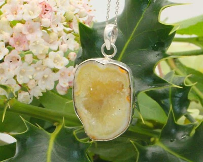Sterling Silver Handmade Yellow Druzy Druzzy Geode Quartz Pendant & Necklace DP1 - Image 1 of 4