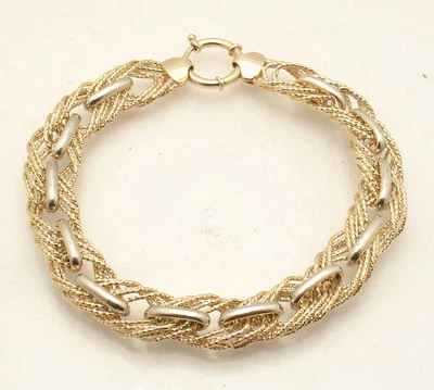 Brazalete de eslabones Technibond de 8" con corte de diamante de plata revestida de oro de dos tonos 14K Foto 1 de 4