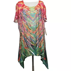Leoma Lovegrove sz Xl Top Short Sleeve T Shirt Asymmtric Hem Art To Wear Boho - Picture 1 of 13