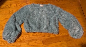 Altar'd State Women's Cropped Sweater Long Sleeve Small Teal Fuzzy - Picture 1 of 5