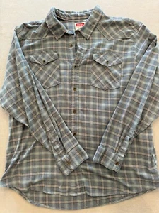 Wrangler Button Down Shirt Men's 3XL Stormy Blue Plaid Flannel Collared - Picture 1 of 5