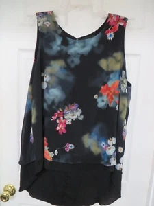 THE PYRAMID COLLECTION Sleeveless Floral Print Tiered Hi-Lo Top Tunic XL - Picture 1 of 8
