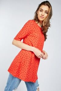 New Simply Be Orange/Red & Black SPOTTY Print 3/4 Sleeve Top PLUS Size 18