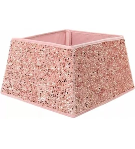 24" Rose Gold Sequin Christmas Tree Collar Skirt - 4 Pc Stand Base Cover Decor - Picture 1 of 4