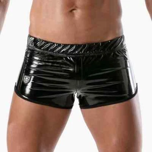 TOF Paris Vinyl Mini Shorts Black Mens Shiny Fetish Kink Gear for Men - Picture 1 of 9