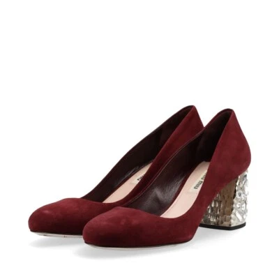 Authentic MIU MIU Bijou Suede Pumps Women’s Size 36 US 6 Bordeaux As is - Image 1 of 4