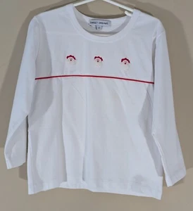 Sweet Dreams Boys Long Sleeve White Shirt Embroidered Santa Christmas Size 4 - Picture 1 of 5