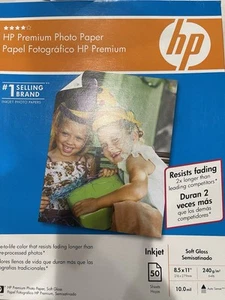 HP Premium Inkjet Photo Paper 50 Sheets 8.5 x 11 , Soft Gloss 240 G/M2, 10.0 Mil - Picture 1 of 2