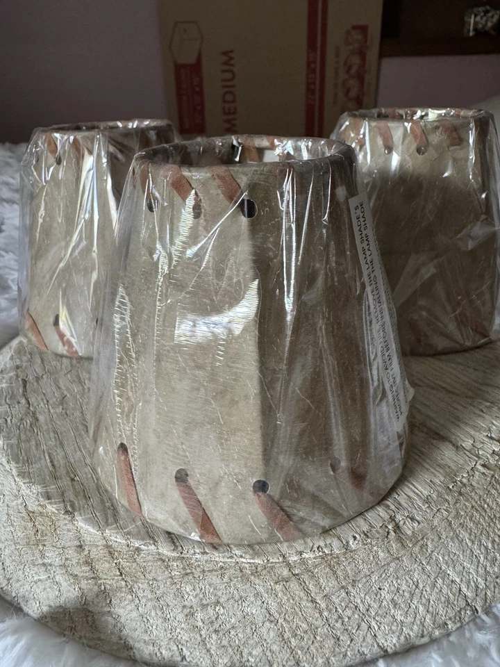 3 New In Pkg Faux Leather Candelabra Shades - Image 1 of 3
