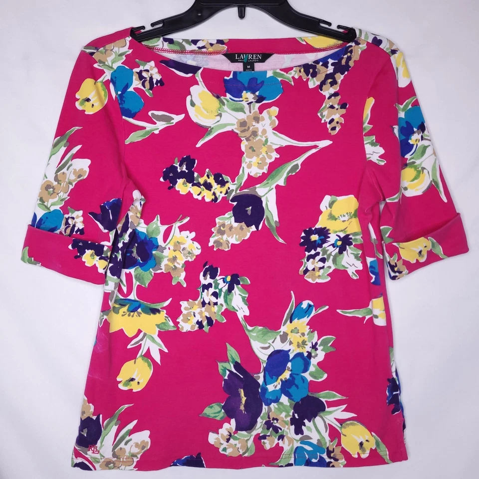 Топ женский Lauren Ralph Lauren средний цветочный розовый вырез лодочка - Изображение 1 из 4