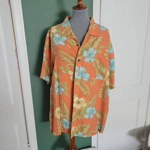 Mens 100% Silk Orange Blue Trader Bay Floral Shirt size XXL Hawaii Beach Breezy - Picture 1 of 7