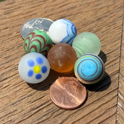 Frosted Glass Marbles Lot of 6 – Sea Glass Style for Jewelry, Decor, or Crafts - Image 1 of 4