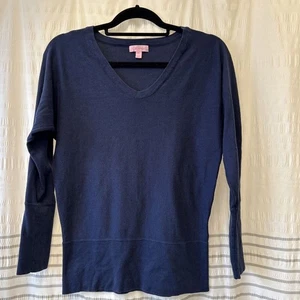 Lilly Pulitzer Pullover Damen Medium Navy Blau V-Ausschnitt Seide Baumwolle Strick - Bild 1 von 8