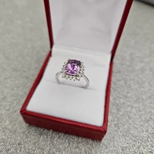 Stunning Moroccan Amethyst & Zircon Halo Ring in Platinum Over Sterling Silver - Picture 1 of 4