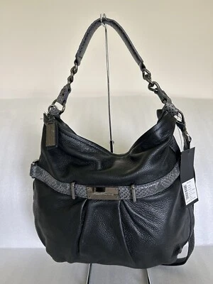 Kenneth Cole New York CHAIN OF COMMAND Shoulder Hobo Bag BLACK Leather MSRP $149 - Image 1 of 4