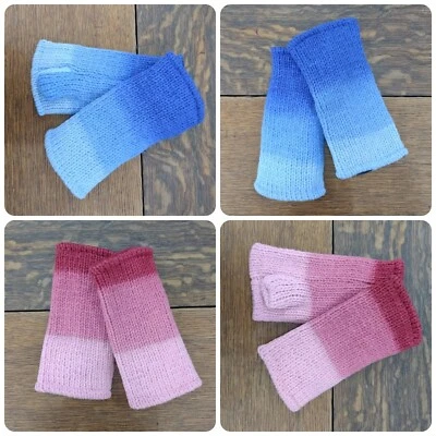 Gradient Blue Pink Wool Wrist Arm Warmers Fleece Lined Fingerless Gloves Mittens - Image 1 of 2