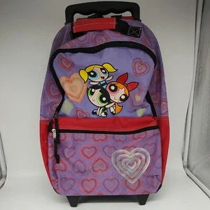 Vintage 2002 Powerpuff Girls Rolling Backpack Purple Pink - Picture 1 of 9