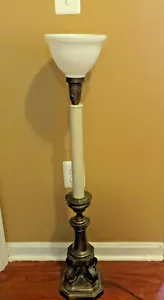 40.5" Brass Candlestick Table Lamp with Stiffel Milk Glass Shade 3 Way   - Picture 1 of 5