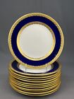 12 Adderley for Spaulding Cobalt & Gold Encrusted 10 1/8" Dinner Plates c. 1926