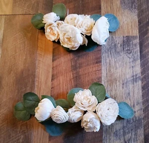 2PC White Sola Wood Wedding Cake Flower Garland Ivory Reusable Cake Topper Decor - Picture 1 of 3