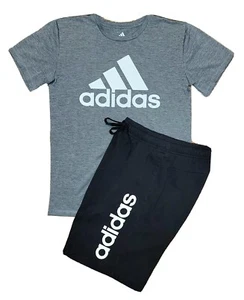 Adidas Youth Large (14-16) Gray Dri-Fit Logo T-shirt & Sweatshorts Outfit - Picture 1 of 6